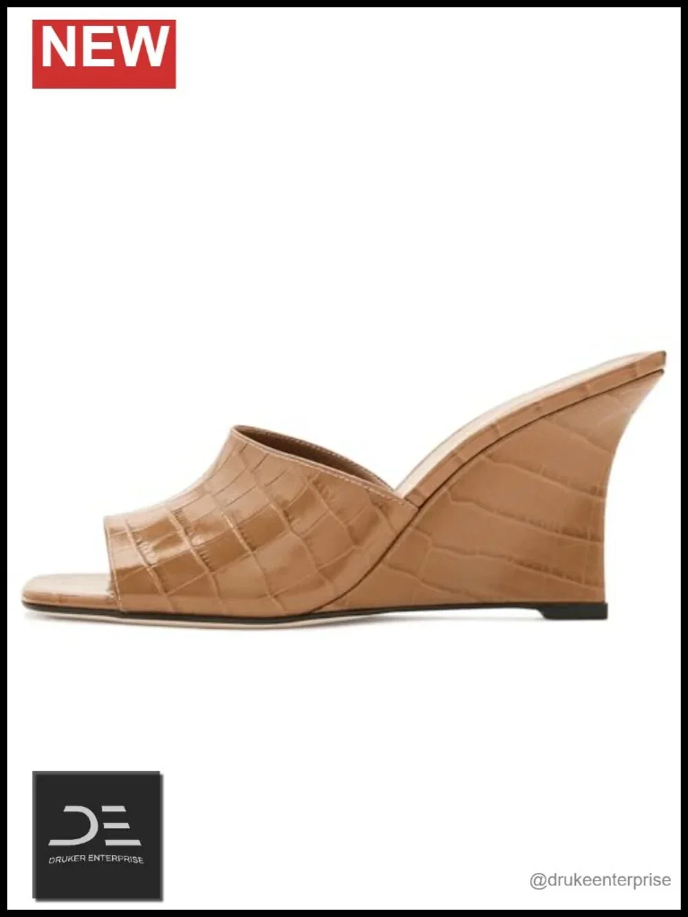Leather Wedge Mule Sandals Slip On Open Toe Square